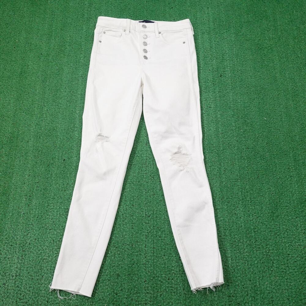 GAP Jeans Womens 4/27R White High Rise Universal Legging Button Fly Distressed‎